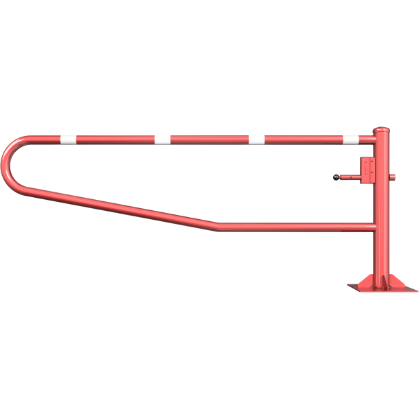 Swiveling gates | to be fixed by plugs, hot-dip galvanized and red coated with white reflecting rings | total width: 2500 mm | with Euro profile cylinder lock